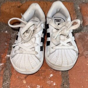 Adidas Kids White and Black Striped Sneakers